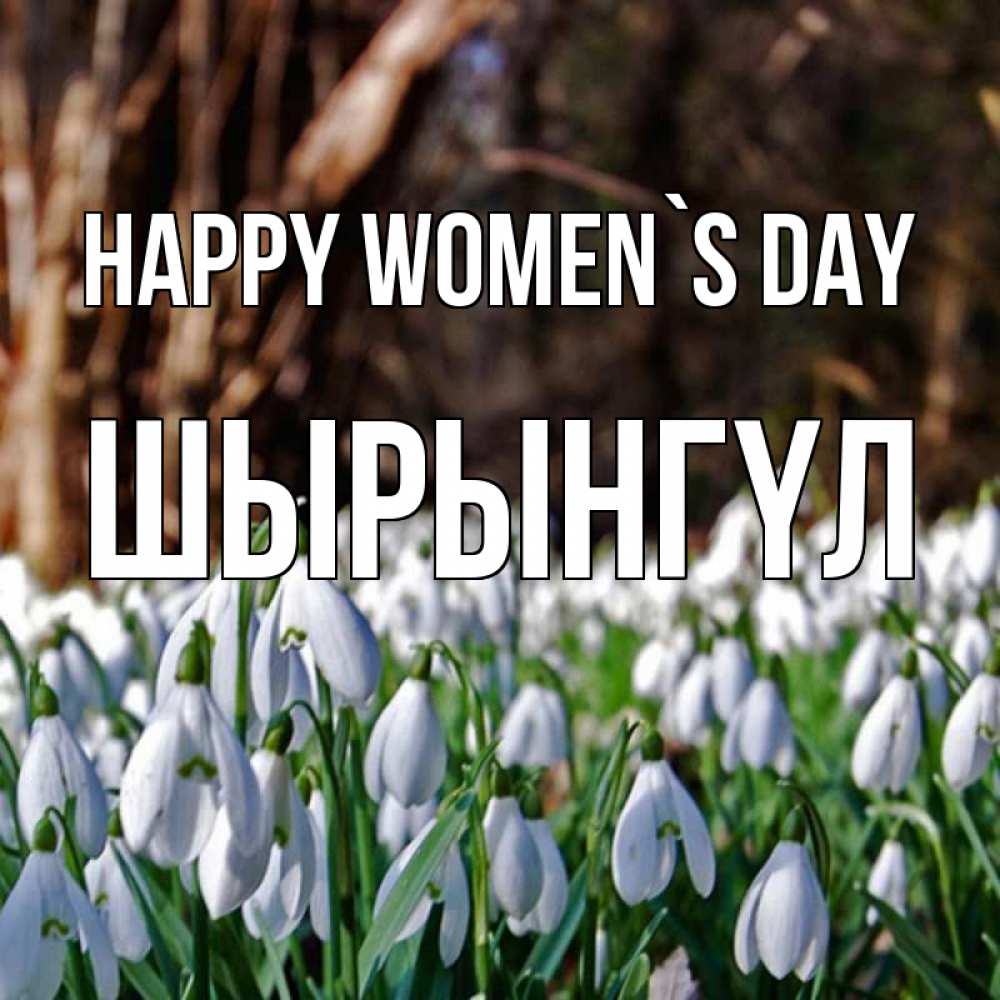 Greetings card с именем, ШЫРЫНГҮЛ happy women`s day с подснежниками 1 Greetings with text for free download 